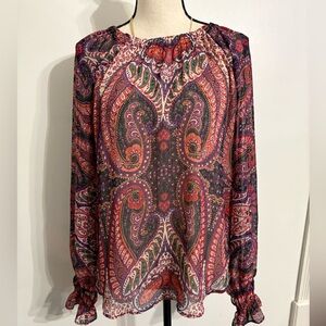 LOFT Multicolor Paisley Chiffon Blouse Lined Size Large NWOT